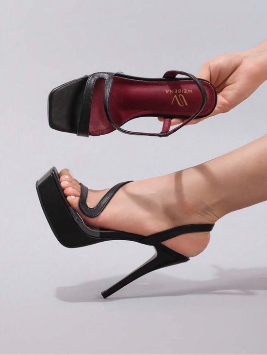 SHEIN Shoes - Black Leather Platform Stiletto Sandals